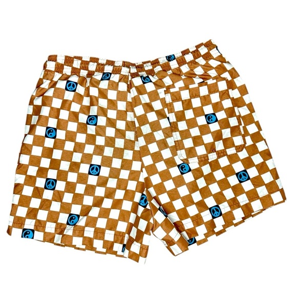 PacSun Blue and Brown Retro Swim Trunks Size Small - Picture 2 of 10